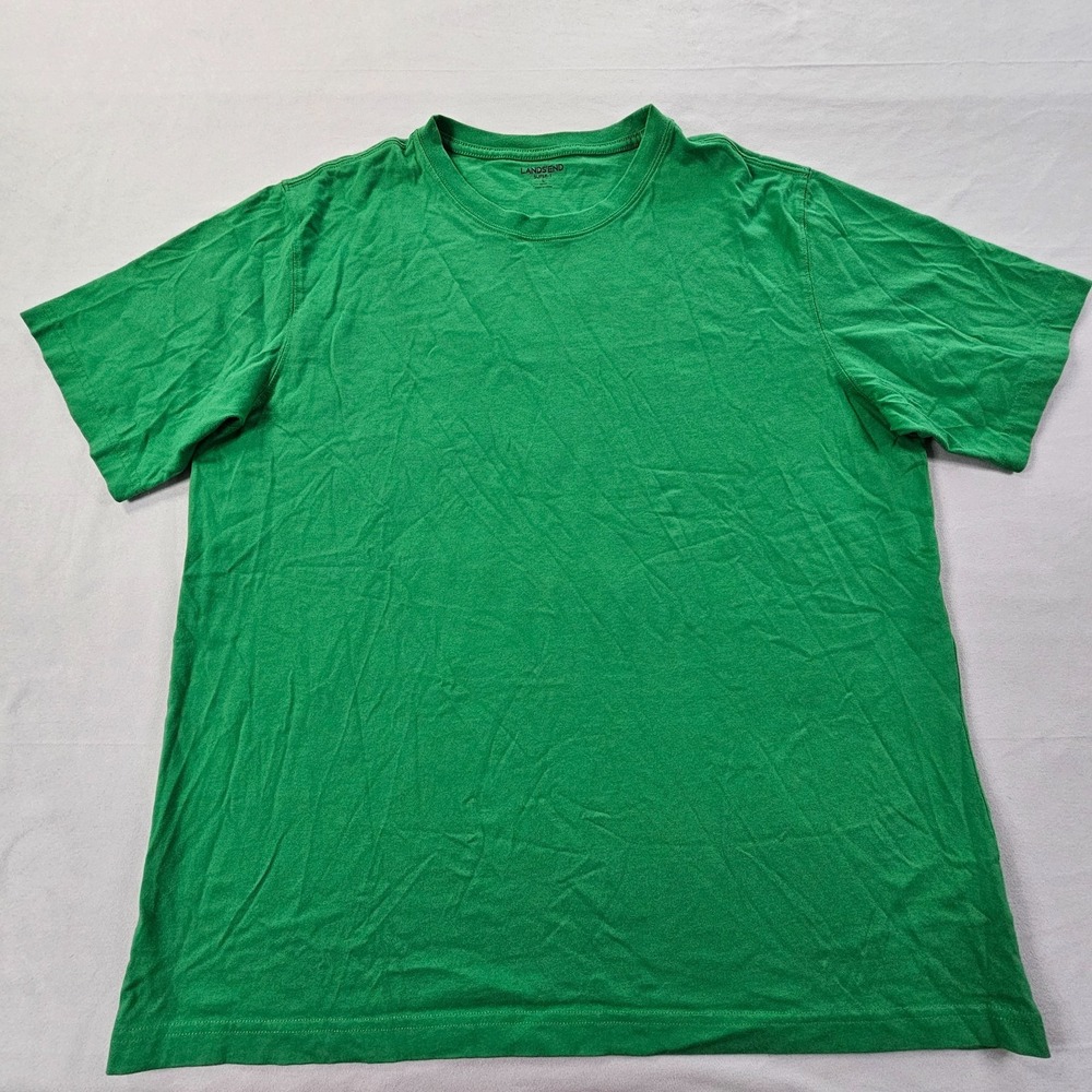 Lands' End Super-T Green Short Sleeve Cotton T-Shirt Men's L